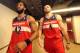 CHICAGO, IL - APRIL 29: Nene #42 and Marcin Gortat #4 of the Washington Wizards leave the court after Game 5 of the Eastern Conference Quarterfinals against the Chicago Bulls in the 2014 NBA Playoffs on April 29, 2014 at the United Center in Chicago, Illi