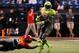 Jan 2, 2014; St. Petersburg, FL, USA; Team Nitro cornerback Jabrill Peppers (5) runs with the ball as Team Hightlight cornerback Adoree Jackson (21) defends during the second half at Tropicana Field. Team Highlight defeated the Team Nitro 31-21. Mandato