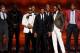 LOS ANGELES, CA - JULY 16: (L-R) NFL players Golden Tate, Malcolm Smith, Russell Wilson, Richard Sherman and teammates from the Seattle Seahawks accept the Best Team award onstage during the 2014 ESPYS at Nokia Theatre L.A. Live on July 16, 2014 in Los A
