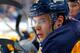 BUFFALO, NY - DECEMBER 14: Brayden McNabb #44 of the Buffalo Sabres watches the action against the Calgary Flames on December 14, 2013 at the First Niagara Center in Buffalo, New York. (Photo by Bill Wippert/NHLI via Getty Images)