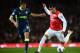 LONDON, ENGLAND - APRIL 16: Andre Santos of Arsenal and Franco Di Santo of Wigan battle for the ball during the Barclays Premier League match between Arsenal and Wigan Athletic at Emirates Stadium on April 16, 2012 in London, England. (Photo by Laurence