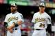 MINNEAPOLIS, MN - JULY 15: American League All-Stars Derek Norris #36 and Scott Kazmir #26 of the Oakland Athletics before the 85th MLB All-Star Game at Target Field on July 15, 2014 in Minneapolis, Minnesota. (Photo by Rob Carr/Getty Images)