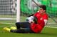 LISBON, PORTUGAL - MAY 23: Thibaut Courtois of Club Atletico de Madrid makes a save during a Club Atletico de Madrid training session ahead of the UEFA Champions League Final against Real Madrid at Estadio da Luz on May 23, 2014 in Lisbon, Portugal. (Ph