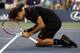 NEW YORK - SEPTEMBER 09: Roger Federer of Switzerland celebrates after defeating Novak Djokovic of Serbia by a score of 7-6(4), 7-6(2), 6-4 to win the Men's Singles Final on day fourteen of the 2007 U.S. Open in Arthur Ashe Stadium at the Billie Jean Kin