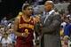 INDIANAPOLIS, IN - APRIL 8: Kyrie Irving #2 and Head Coach of the Cleveland Cavaliers Byron Scott have a conversation against the Indiana Pacers on April 8, 2013 at Bankers Life Fieldhouse in Indianapolis, Indiana. NOTE TO USER: User expressly acknowledg