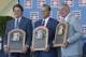 Jul 27, 2014; Cooperstown, NY, USA; Hall of Fame Inductees Tony La Russa (L), Joe Torre (C), and Bobby Cox (R) pose with their plaques during the class of 2014 national baseball Hall of Fame induction ceremony at National Baseball Hall of Fame. Mandatory