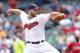 CLEVELAND, OH - JUNE 19: Justin Masterson #63 of the Cleveland Indians pitches in the first inning of the game against the Los Angeles Angels of Anaheim at Progressive Field on June 19, 2014 in Cleveland, Ohio. (Photo by Joe Robbins/Getty Images)