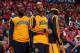 ATLANTA, GA - MAY 1: Evan Turner #12 of the Indiana Pacers celebrates on the bench against the Atlanta Hawks during Game Six of the Eastern Conference Quarterfinals on May 1, 2014 at Philips Arena in Atlanta, Georgia. NOTE TO USER: User expressly acknow