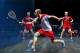 GLASGOW, SCOTLAND - JULY 28: James Willstrop of England is reflected in the glass as Nick Matthew of England plays a shot during the Men's Singles Gold medal Final between Nick Matthew of England and James Willstrop of England at Scotstoun Sports Campus