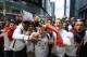 May 4, 2014; Toronto, Ontario, CAN; Toronto Raptors fans in Jurassic Park outside of the Air Canada Centre before game seven of the first round of the 2014 NBA Playoffs against the Brooklyn Nets. Mandatory Credit: John E. Sokolowski-USA TODAY Sports