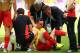 RIO DE JANEIRO, BRAZIL - JUNE 22: Thomas Vermaelen of Belgium receives treatment during warm ups prior to the 2014 FIFA World Cup Brazil Group H match between Belgium and Russia at Maracana on June 22, 2014 in Rio de Janeiro, Brazil. (Photo by Clive Rose