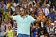 TORONTO, ON - AUGUST 09: Roger Federer of Switzerland celebrates his semifinals win against Feliciano Lopez of Spain during Rogers Cup at Rexall Centre at York University on August 9, 2014 in Toronto, Canada. (Photo by Ronald Martinez/Getty Images)
