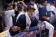ST. PETERSBURG, FL - JUNE 4: Injured Wil Myers #9 of the Tampa Bay Rays reacts between innings of a baseball
game against the Miami Marlins at Tropicana Field on June 4, 2014 in St. Petersburg, Florida. (Photo by Mike Carlson/Getty Images)