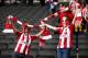 MILTON KEYNES, ENGLAND - APRIL 21: Brentford FC fans cheer at the final whistle of the Sky Bet League One match between MK Dons and Brentford at Stadium mk on April 21, 2014 in Milton Keynes, England. (Photo by Jordan Mansfield/Getty Images)