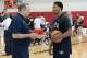 LAS VEGAS, NV - JULY 29: Tom Thibodeau, Assistant Coach of the USA Basketball Men's National Team, speaks with Derrick Rose #41 of the USA Basketball Men's National Team after practice at the Mendenhall Center at the University of Nevada, Las Vegas on Jul