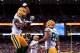 ST LOUIS, MO - AUGUST 16: Randall Cobb #18 of the Green Bay Packers is congratulated by teammates after catch a touchdown pass during the preseason game against the St. Louis Rams at Edward Jones Dome on August 16, 2014 in St Louis, Missouri. (Photo by