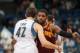Nov 13, 2013; Minneapolis, MN, USA; Minnesota Timberwolves power forward Kevin Love (42) and Cleveland Cavaliers point guard Kyrie Irving (2) hug before the tip off at Target Center. Mandatory Credit: Brad Rempel-USA TODAY Sports