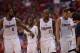 LOS ANGELES, CA - MAY 3: (L-R) DeAndre Jordan #6, Chris Paul #3, Jamal Crawford #11, Blake Griffin #32, and J.J. Redick #4 of the Los Angeles Clippers head to the bench against the Golden State Warriors in Game Seven of the Western Conference Quarterfinal