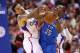 LOS ANGELES, CA - MAY 11: Kevin Durant #35 of the Oklahoma City Thunder and Matt Barnes #22 of the Los Angeles Clippers fight for the ball in Game Four of the Western Conference Semifinals during the 2014 NBA Playoffs at Staples Center on May 11, 2014 in