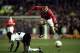 8 Dec 1999: Ryan Giggs of Manchester is tackled by Jocelyn Angloma of Valencia during the Champions League game at Old Trafford, Manchester, England. Manchester United won 3 - 0. \ Mandatory Credit: Clive Brunskill /Allsport