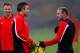 MANCHESTER, ENGLAND - OCTOBER 01: Wayne Rooney (R) and Robin van Persie of Manchester United talk during a training session ahead of their Champions League Group A match against Shakhtar Donetsk at their Carrington Training Complex on October 01, 2013 in