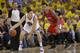 Thompson calls Matt Barnes (pictured here defending the Warriors' shooting guard in this year's playoffs) one of his toughest defenders.