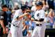 NEW YORK, NY - AUGUST 23: Carlos Beltran #36 and Brian McCann #34 of the New York Yankees celebrate after both scored in the fourth inning against the Chicago White Sox at Yankee Stadium on August 23, 2014 in the Bronx borough of New York City. (Photo b