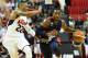 LAS VEGAS, NV - AUGUST 01: John Wall #30 of the 2014 USA Basketball Men's National Team brings the ball up the court against Damian Lillard #22 of the 2014 USA Basketball Men's National Team during a USA Basketball showcase at the Thomas & Mack Center on