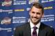 INDEPENDENCE, OH - AUGUST 26: Kevin Love #0 of the Cleveland Cavaliers is introduced to the media at The Cleveland Clinic Courts on August 26, 2014 in Independence, Ohio in Cleveland, Ohio. NOTE TO USER: User expressly acknowledges and agrees that, by do