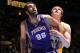 DENVER, CO - APRIL 17: Hamed Haddadi #98 of the Phoenix Suns waits for the rebound against the Denver Nuggets on April 17, 2013 at the Pepsi Center in Denver, Colorado. NOTE TO USER: User expressly acknowledges and agrees that, by downloading and/or using