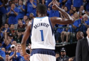 DALLAS, TX - APRIL 26: Samuel Dalembert #1 of the Dallas Mavericks walks up court against the San Antonio Spurs during Game Three of the Western Conference Quarterfinals during the 2014 NBA Playoffs on April 26, 2014 at the American Airlines Center in Da