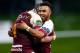 AUCKLAND, NEW ZEALAND - AUGUST 21: Willis Halaholo of Southland hugs Josh Bekhuis (L) on full time during the round two ITM Cup match between North Harbour and Southland at QBE Stadium on August 21, 2014 in Auckland, New Zealand. (Photo by Phil Walter/Ge