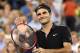 Sep 2, 2014; New York, NY, USA; Roger Federer (SUI) celebrates after recording match point against Roberto Bautista Agut (ESP) on day nine of the 2014 U.S. Open tennis tournament at USTA Billie Jean King National Tennis Center. Mandatory Credit: Robert De