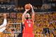 INDIANAPOLIS, IN - MAY 03: Pero Antic #6 of the Atlanta Hawks shoots the ball during game Seven of the Eastern Conference Playoffs against the Indiana Pacers at the Bankers Life Fieldhouse on May 3, 2014 in Indianapolis, Indiana. NOTE TO USER: User expres