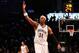 Apr 25, 2014; Brooklyn, NY, USA; Brooklyn Nets forward Paul Pierce (34) reacts during the fourth quarter against the Toronto Raptors in game three of the first round of the 2014 NBA Playoffs at Barclays Center. Brooklyn Nets won 102-98. Mandatory Credit: