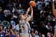 SAN ANTONIO, TX - NOVEMBER 1: Tony Parker #9 of the San Antonio Spurs makes the game winning shot at the buzzer against the Oklahoma City Thunder on November 1, 2012 at the AT&T Center in San Antonio, Texas. NOTE TO USER: User expressly acknowledges and a
