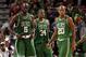 ORLANDO, FL - NOVEMBER 18 : (L-R) Kevin Garnett #5, Paul Pierce #34 and Ray Allen #20 of the Boston Celtics during the game against the Orlando Magic at Amway Arena on November 18, 2007 in Orlando, Florida. NOTE TO USER: User expressly acknowledges and