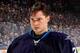 WINNIPEG, MB - APRIL 7: Goaltender Michael Hutchinson #34 of the Winnipeg Jets stands on the ice during the singing of the National anthems prior to his NHL debut against the Minnesota Wild at the MTS Centre on April 7, 2014 in Winnipeg, Manitoba, Canada.