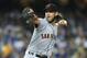 LOS ANGELES, CA - SEPTEMBER 23: Madison Bumgarner #40 of the San Francisco Giants throws a pitch against the Los Angeles Dodgers at Dodger Stadium on September 23, 2014 in Los Angeles, California. (Photo by Stephen Dunn/Getty Images)