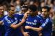 LONDON, ENGLAND - OCTOBER 05: Diego Costa of Chelsea celebrates scoring their second goal with Cesar Azpilicueta and Cesc Fabregas of Chelsea during the Barclays Premier League match between Chelsea and Arsenal at Stamford Bridge on October 4, 2014 in Lo