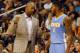 Denver Nuggets coach Brian Shaw instructing Alonzo Gee during a preseason game.