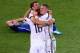 RIO DE JANEIRO, BRAZIL - JULY 13: Mario Goetze of Germany celebrates with teammates after scoring his team's first goal in extra time during the 2014 FIFA World Cup Brazil Final match between Germany and Argentina at Maracana on July 13, 2014 in Rio de J