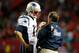 ATLANTA, GA - SEPTEMBER 29: Tom Brady #12 of the New England Patriots converses with head coach Bill Belichick during the game against the Atlanta Falcons at Georgia Dome on September 29, 2013 in Atlanta, Georgia. (Photo by Kevin C. Cox/Getty Images)