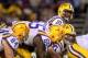 Oct 18, 2014; Baton Rouge, LA, USA; LSU Tigers quarterback Anthony Jennings (10) prepares to take the snap against the Kentucky Wildcats in the fourth quarter at Tiger Stadium. LSU defeated Kentucky 41-3. Mandatory Credit: Crystal LoGiudice-USA TODAY Spor