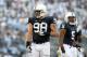 Oct 12, 2013; University Park, PA, USA; Penn State Nittany Lions defensive end Anthony Zettel (98) during the second quarter against the Michigan Wolverines at Beaver Stadium. Penn State defeated Michigan 43-40 in overtime. Mandatory Credit: Matthew O'Har