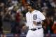 Oct 5, 2014; Detroit, MI, USA; Detroit Tigers designated hitter Victor Martinez (41) celebrates after scoring against the Baltimore Orioles during game three of the 2014 ALDS baseball playoff game at Comerica Park. Mandatory Credit: Rick Osentoski-USA TOD