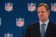 NEW YORK, NY - OCTOBER 08: NFL Commissioner Roger Goodell holds a press conference on October 8, 2014 in New York City. Goodell addressed the media at the conclusion of the annual Fall league meeting in the wake of a string of high-profile incidents, inc