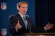 NEW YORK, NY - OCTOBER 08: NFL Commissioner Roger Goodell holds a press conference on October 8, 2014 in New York City. Goodell addressed the media at the conclusion of the annual Fall league meeting in the wake of a string of high-profile incidents, inc