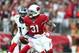 Oct 26, 2014; Glendale, AZ, USA; Arizona Cardinals cornerback Antonio Cromartie (31) intercepts a pass in the second quarter against the Philadelphia Eagles at University of Phoenix Stadium. Mandatory Credit: Mark J. Rebilas-USA TODAY Sports