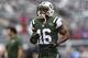 Oct 26, 2014; East Rutherford, NJ, USA; New York Jets wide receiver Percy Harvin (16) runs across the field prior to the game against the Buffalo Bills at MetLife Stadium. Mandatory Credit: Tommy Gilligan-USA TODAY Sports
